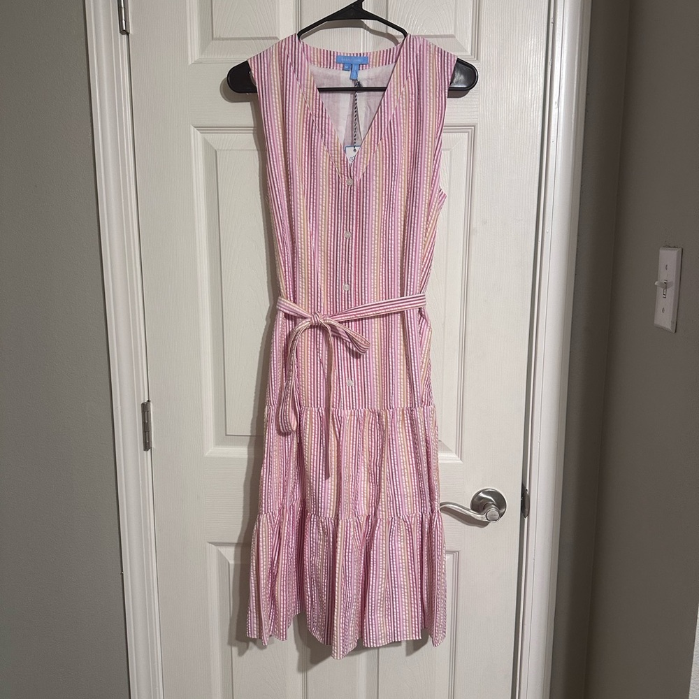 Draper James Pink Seersucker Striped Dress
